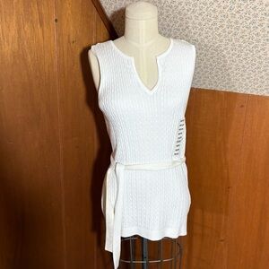 NWT White Cable Knit Sleeveless Belted Tank Top Size M